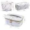Marble design waterproof PU leather hand bag for ladies 3 pcs white-4971-01