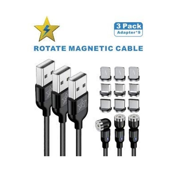 GO SMART Magnetic 540 degree rotating 3 in 1 nylon charging cable with fast charging & Data transmission-5207