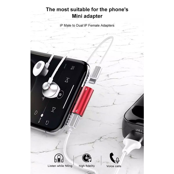2 in 1 Headphone & Charge Cable Adapter Splitter For iPhone XS Max XR X 10 8 7 Plus , Assorted Color -4488