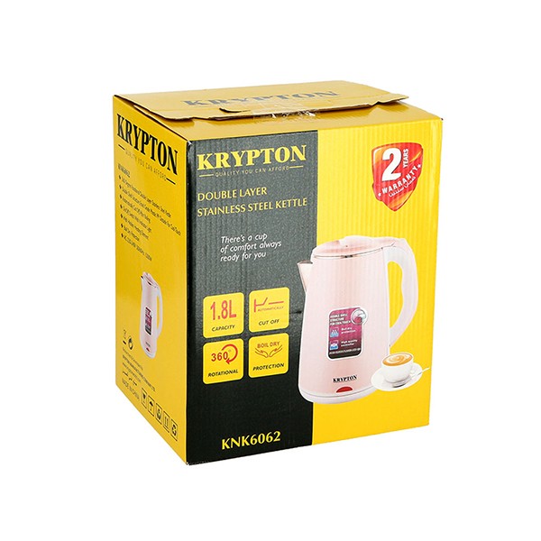Krypton KNK6062 1.8 L Stainless Steel Double Layer Electric Kettle, Pink-3443