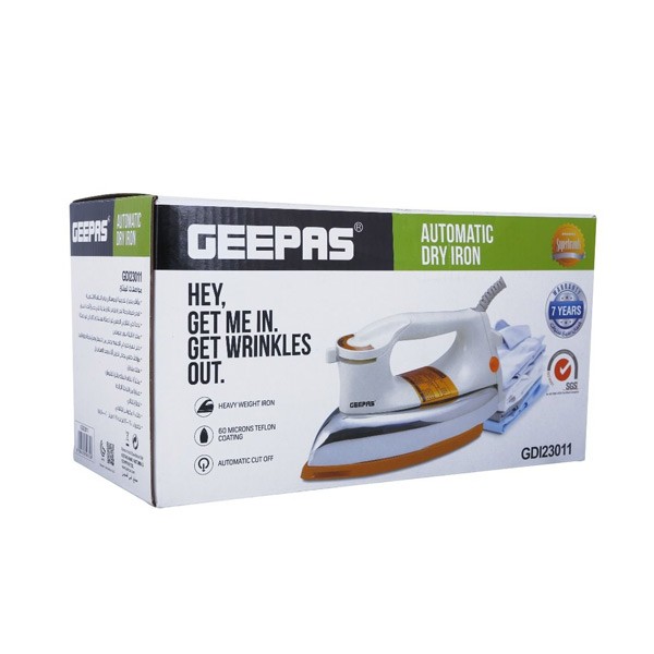 Geepas GDI23011 Heavy Weight Dry Iron Non Stick Sole Plate With Temperature Control, Indicator Lights,-566