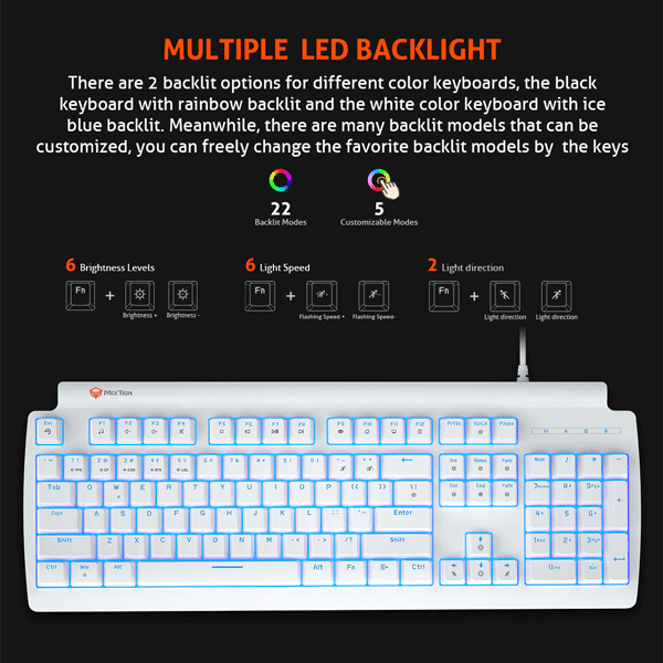Meetion MT-MK600RD Mechanical Keyboard White-9838