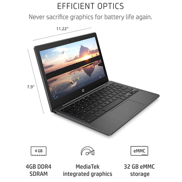 HP Chromebook 11-inch 4GB RAM 16GB SSD Laptop, Black-11612