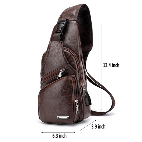 Casual Vintage Sling Bag Shoulder Messenger Crossbody Pack with USB Charge Port and Earphone Hole Coffee-1465