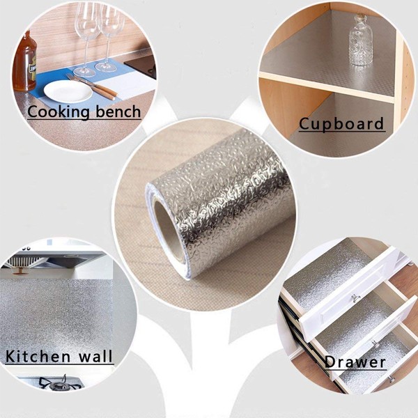5 M Self Adhesive Kitchen Use Waterproof And Oil Proof Aluminium Foil Wrapping Paper Silver-6340