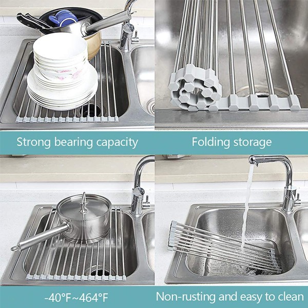 Roll up Silicon and Stainless Steel Folding Kitchen Rack For Saving Space -5434