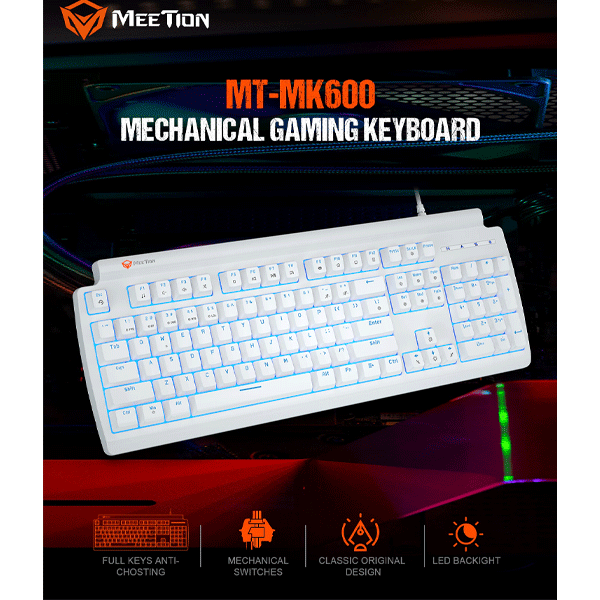 Meetion MT-MK600RD Mechanical Keyboard White-9836