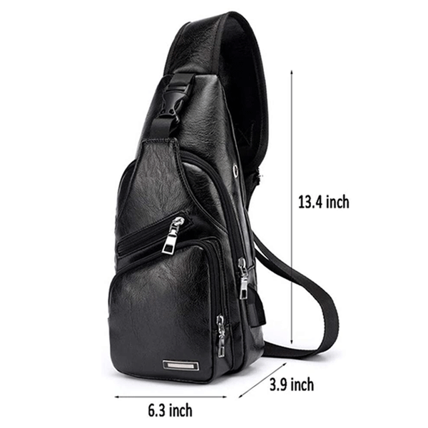 Casual Vintage Sling Bag Shoulder Messenger Crossbody Pack with USB Charge Port and Earphone Hole Black-1471