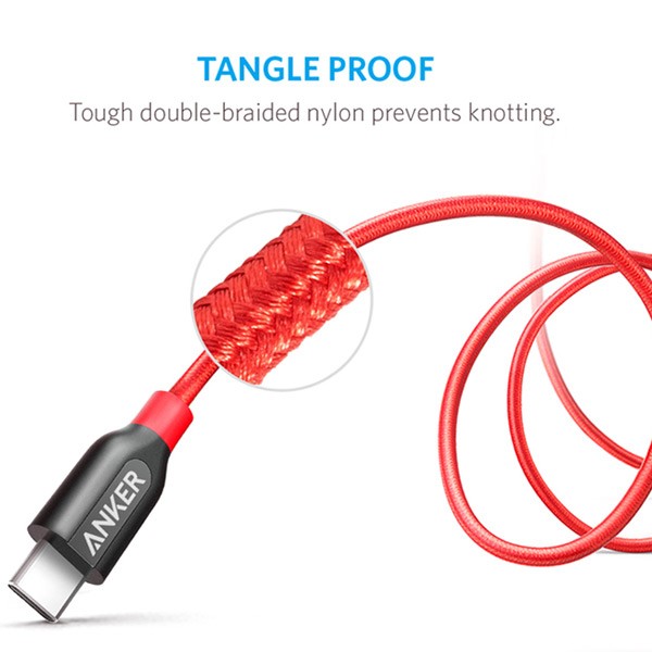 Anker A8187H91 PowerLine+ USB-C to USB-C 2.0(3ft) Red-1091