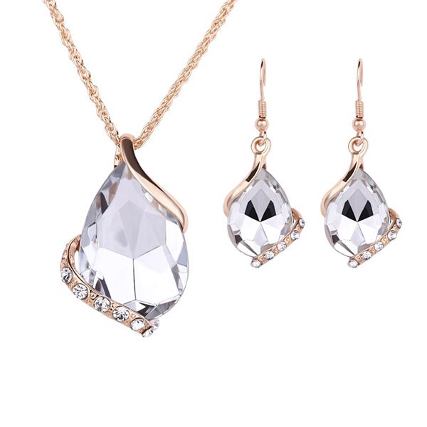 Crystal Earrings Necklaces Sets for Women Geometric Design Wedding Jewelry, Assorted Color-4412