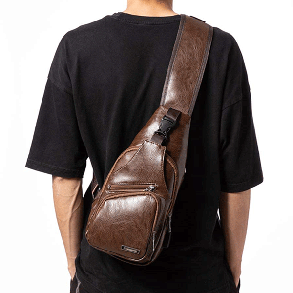 Casual Vintage Sling Bag Shoulder Messenger Crossbody Pack with USB Charge Port and Earphone Hole Coffee-1469