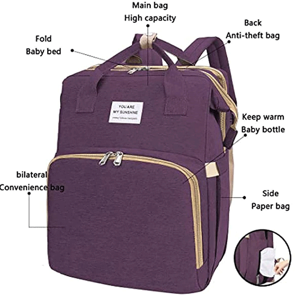 2 In 1 Diaper Bag Purple GM276-3-pur-9726