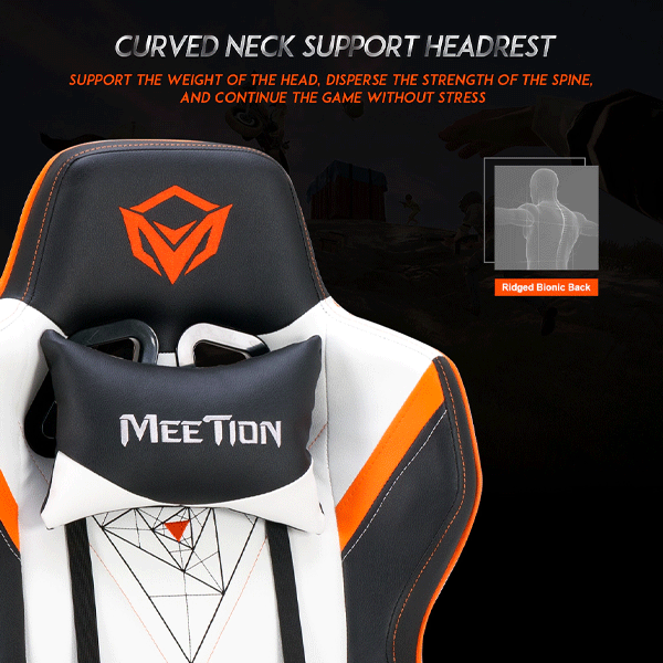 Meetion MT-CHR15 Gaming Chair Black+White+Orange-9883