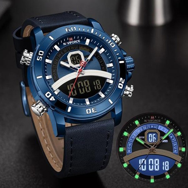 Naviforce Glazier Men Leather Watch Blue, NF9181-8515