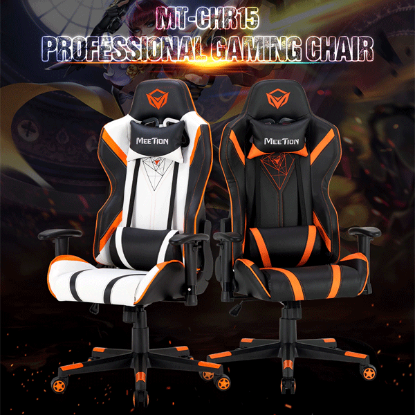 Meetion MT-CHR15 Gaming Chair Black+White+Orange-9881