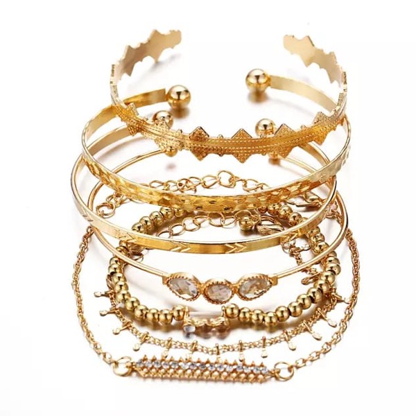 SIGNATURE COLLECTIONS Bohemian Style 7Pcs Gold Plated Adjustable Bracelets -5872