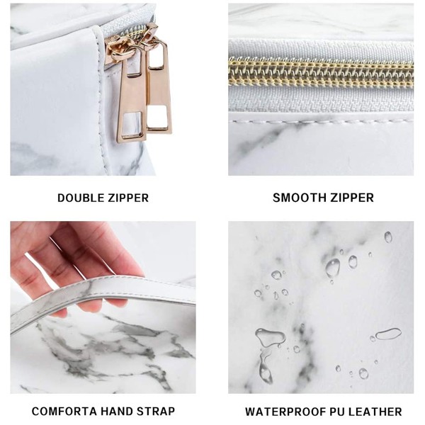Marble design waterproof PU leather hand bag for ladies 3 pcs white-4972