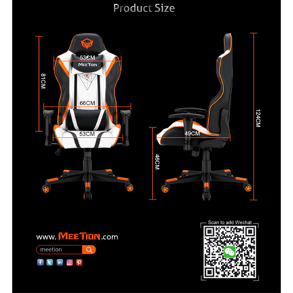 Meetion MT-CHR15 Gaming Chair Black+Orange-9878