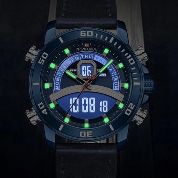 Naviforce Glazier Men Leather Watch Blue, NF9181-8514