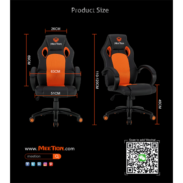 Meetion MT-CHR05 Gaming Chair Black+Orange-9866