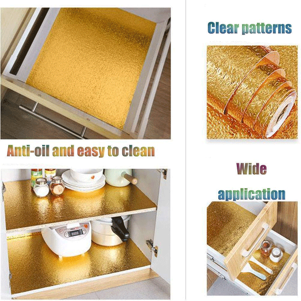 3 M Self Adhesive Kitchen Use Waterproof And Oil Proof Aluminium Foil Wrapping Paper Gold-9451