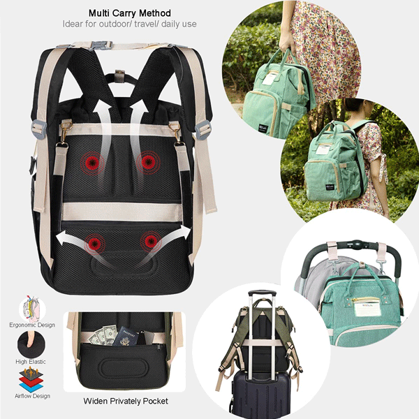 2 in 1 Multifunctional Baby Diaper Bag Backpack Black GM276-5-bl-9709