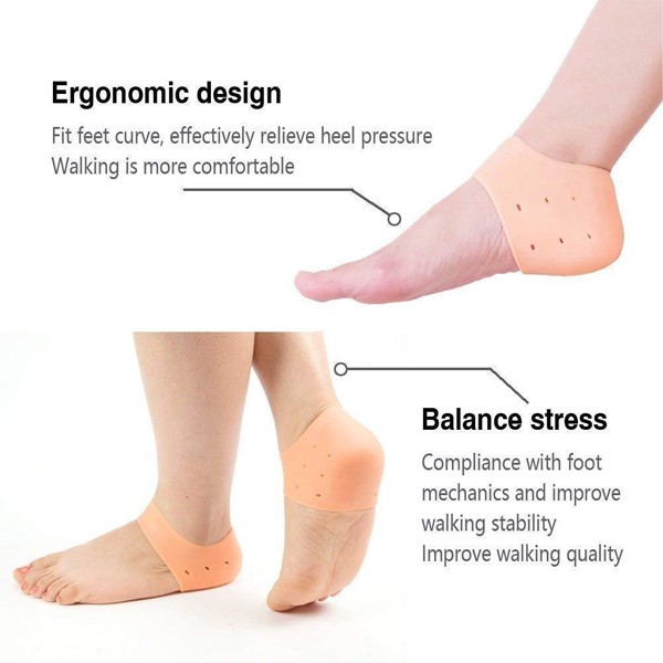 Anti-Crack Heel Protection Soft Silicone Socks, Assorted Colors 1 Pair, Beige-5149