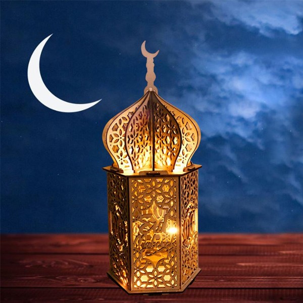 Ramadan Vibes Six Sided Wooden Lamp 35*15*15cm-5501