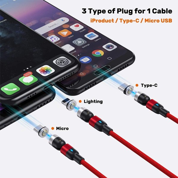GO SMART Magnetic 540 degree rotating 3 in 1 nylon charging cable with fast charging & Data transmission-5208