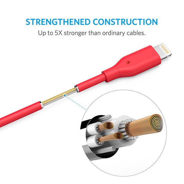 Anker A8012H91 PowerLine + USB Cable Lightning (3ft) Red-1084