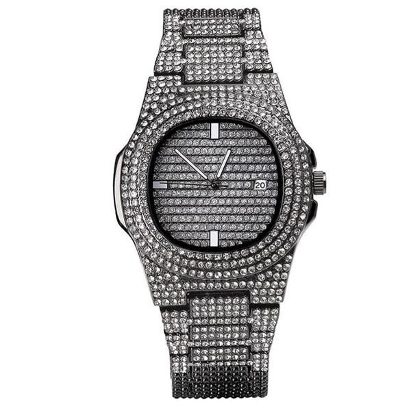 Signature Collections Luxury Style Statement Iced Out Bling Quartz Watch Black-5138