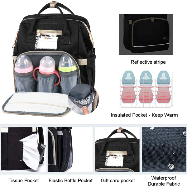 2 in 1 Multifunctional Baby Diaper Bag Backpack Black GM276-5-bl-9717