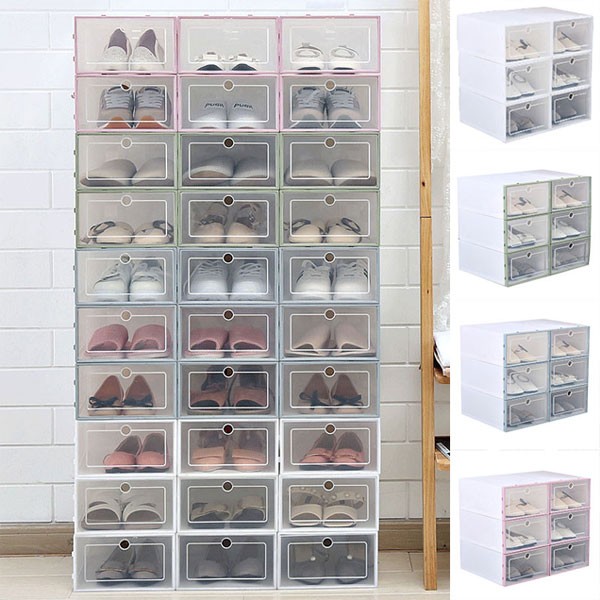 Hot Selling Stackable Shoe Storage Box 5pcs- white with grey Frame-4652