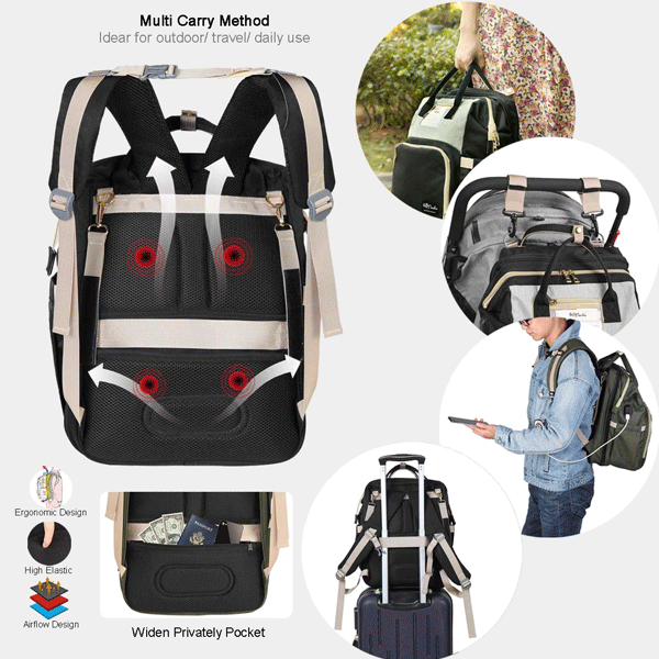 2 in 1 Multifunctional Baby Diaper Bag Backpack Black GM276-5-bl-9716