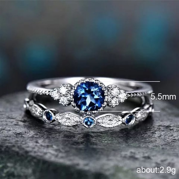 SIGNATURE COLLECTIONS SGR008 Romantic Confession Sapphire Blue Dual Rings-4857