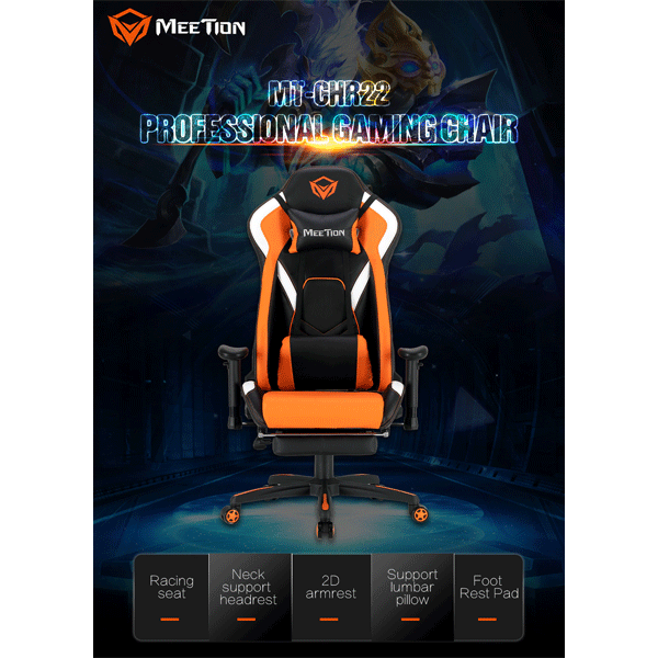 Meetion MT-CHR22 Gaming Chair Black+Orange-9900