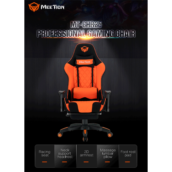 Meetion MT-CHR25 Gaming Chair Black+Orange-9924
