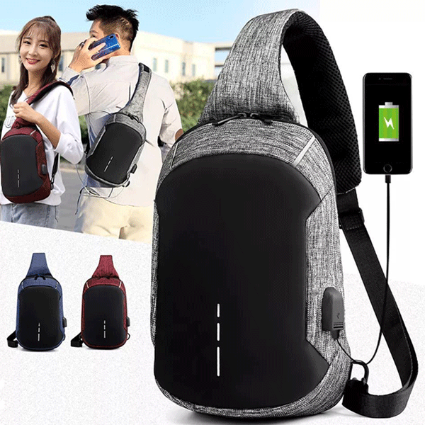 Multifunctional Waterproof Chest Bag USB Charging Interface Sports Outdoor Blue-1452