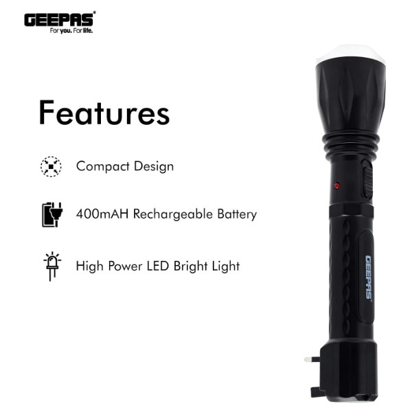 Geepas GFL5578 Rechargeable Flash Light Black-1348