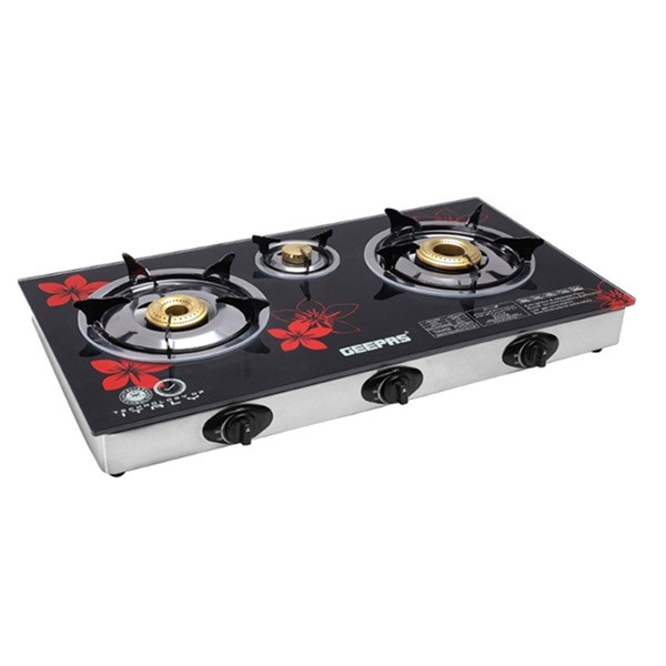 Geepas GK6759 Triple Burner Gas Cooker With Tempered Glass Top-522