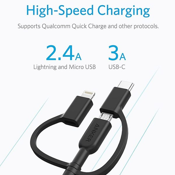 Anker A8436H11 powerline II USB-A to 3 in 1 Cable Black-1125