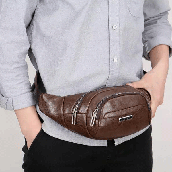 Waist Bag Elegant Style Travel Pouch Passport Holder with Adjustable For Men Coffee -1451