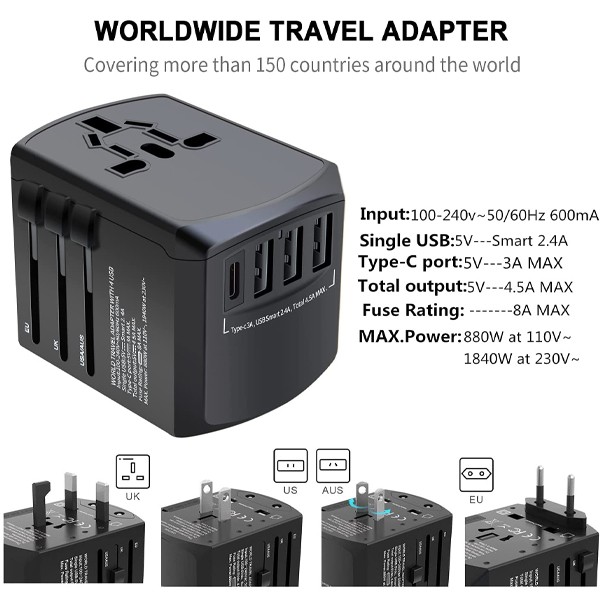 Traveling Abroad Charging Adapter 4 USB+2 Type C-7588