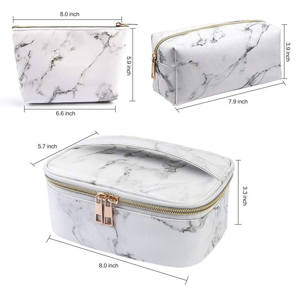 Marble design waterproof PU leather hand bag for ladies 3 pcs white-4971