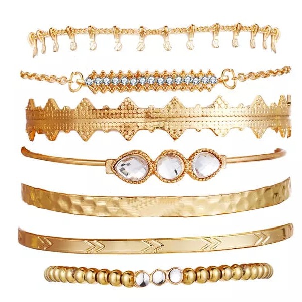 SIGNATURE COLLECTIONS Bohemian Style 7Pcs Gold Plated Adjustable Bracelets -5873