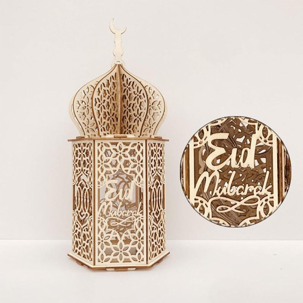 Ramadan Vibes Six Sided Wooden Lamp 35*15*15cm-5497