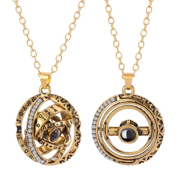 SIGNATURE COLLECTIONS Romantic Confession astronomical rotating spherical I love you in 100 languages projection necklace Gold-5052