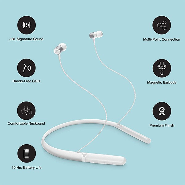 JBL Live 200BT Wireless In Ear Neckband Headphone,White-9912
