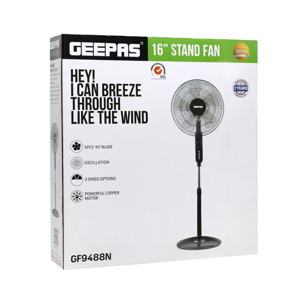 Geepas GF9488 16-inch Stand Fan 3 Speed Control Options 60min Timer-495