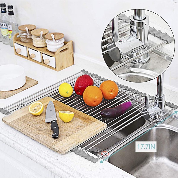 Roll up Silicon and Stainless Steel Folding Kitchen Rack For Saving Space -5433